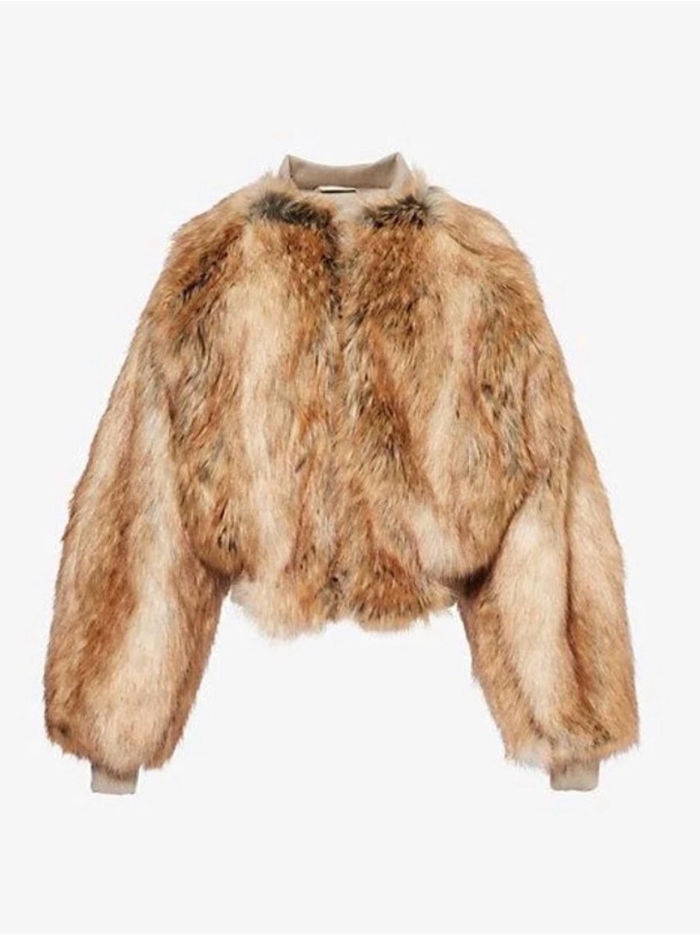 Cropped Faux Fur Bomber Jacket in Light Brown